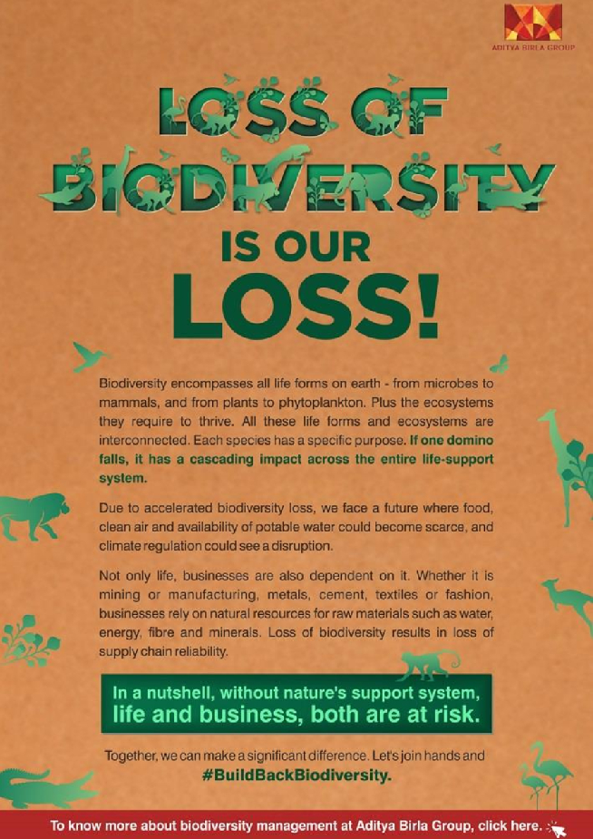 Poster highlighting the importance of biodiversity with the message 'Loss of biodiversity is our loss!